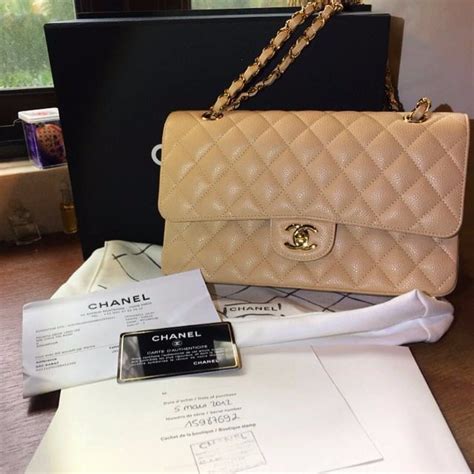 beige caviar chanel bag|Small classic handbag, Grained calfskin & gold.